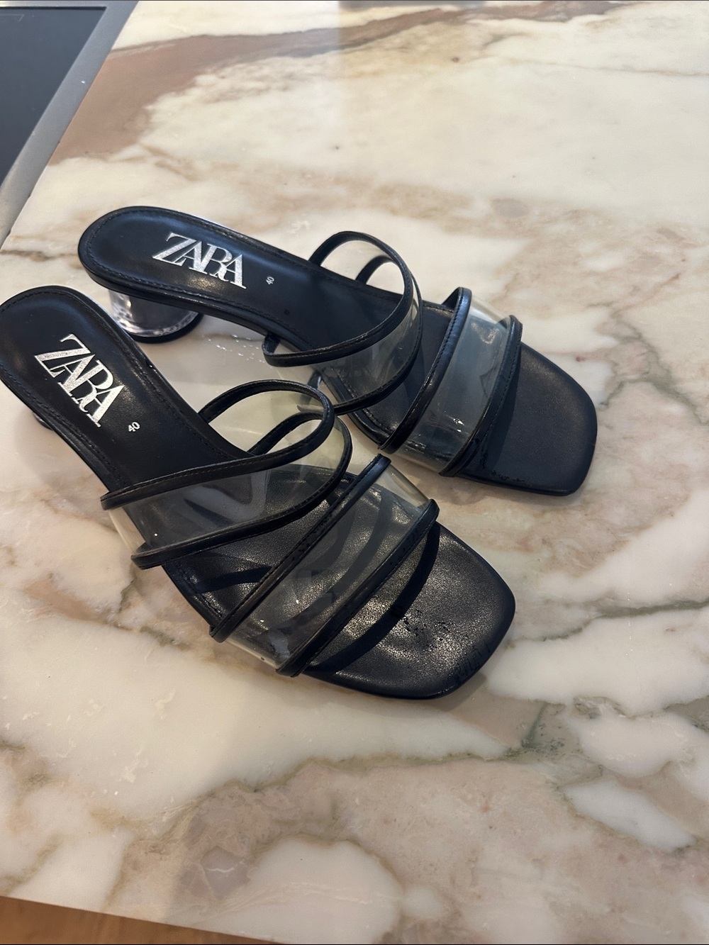ZARA Black Clear-Strap Mule Heels